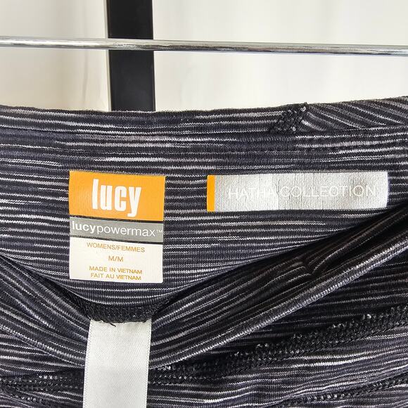 Lucy Powermax Hatha Collection Cropped Leggings Women’s M Gray Striped Yoga Gym - Picture 2 of 4